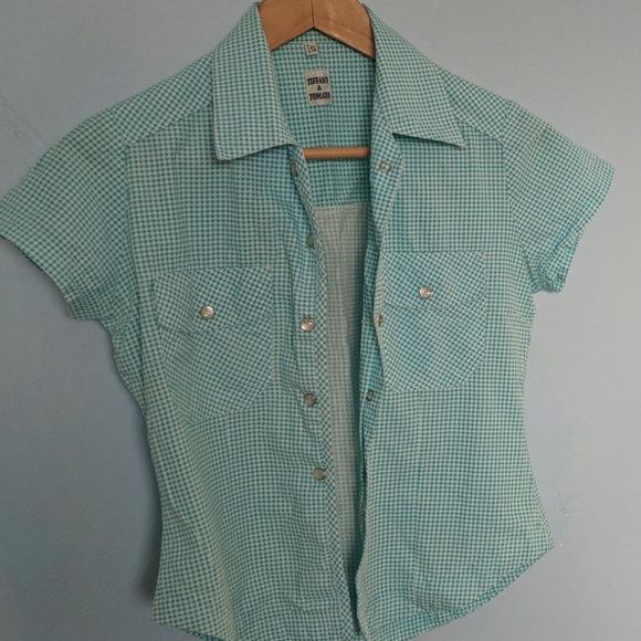 Tiffany and tomato gingham blue button up shirt - Picture 3 of 4